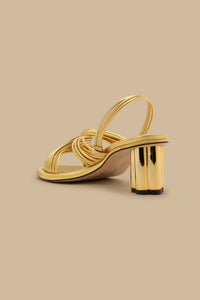 Sandales à talons et lanières en cuir - Doré