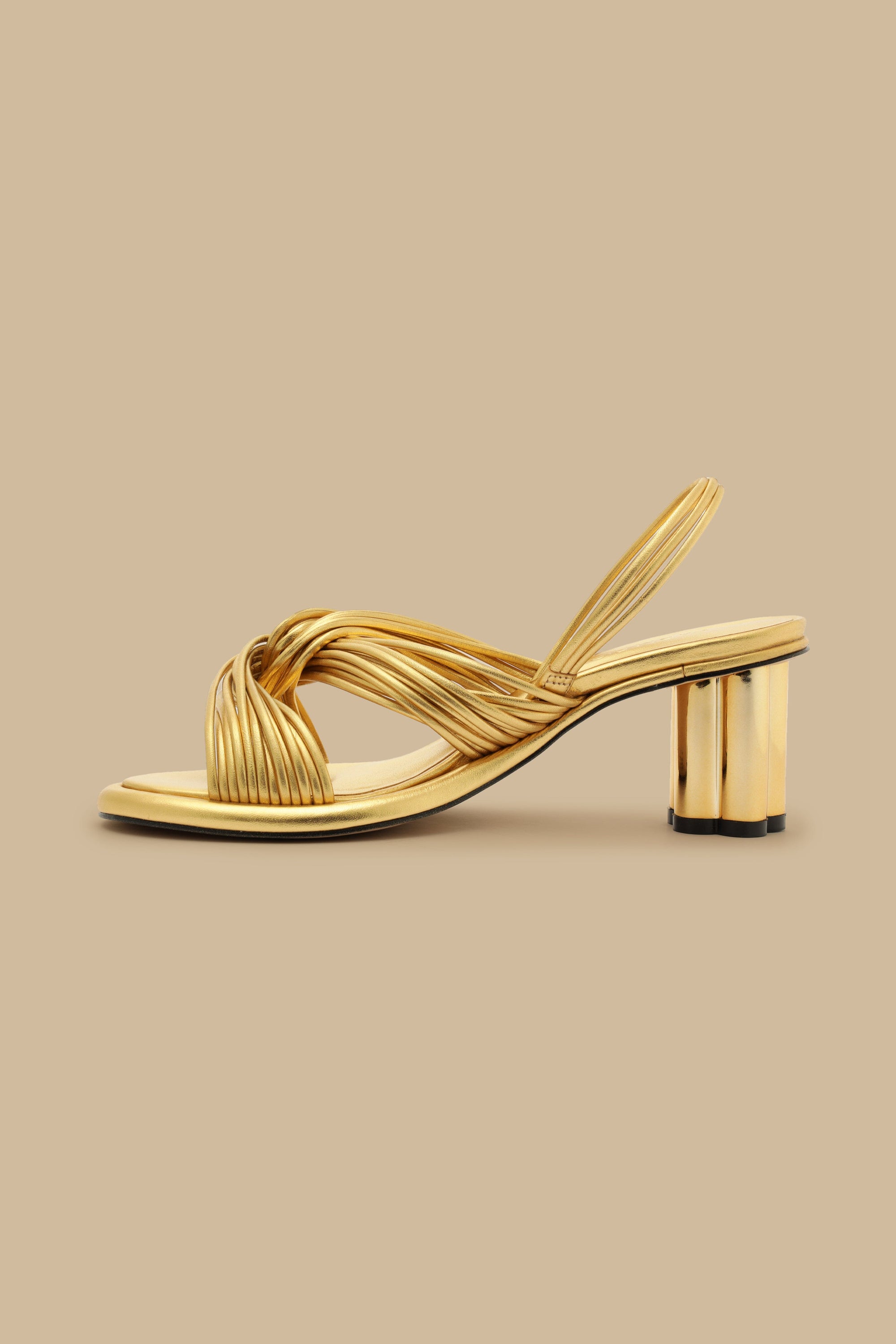 Sandales à talons et lanières en cuir - Doré