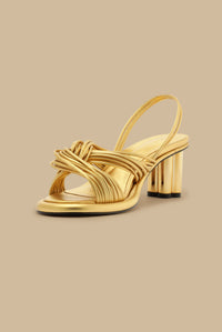 Sandales à talons et lanières en cuir - Doré