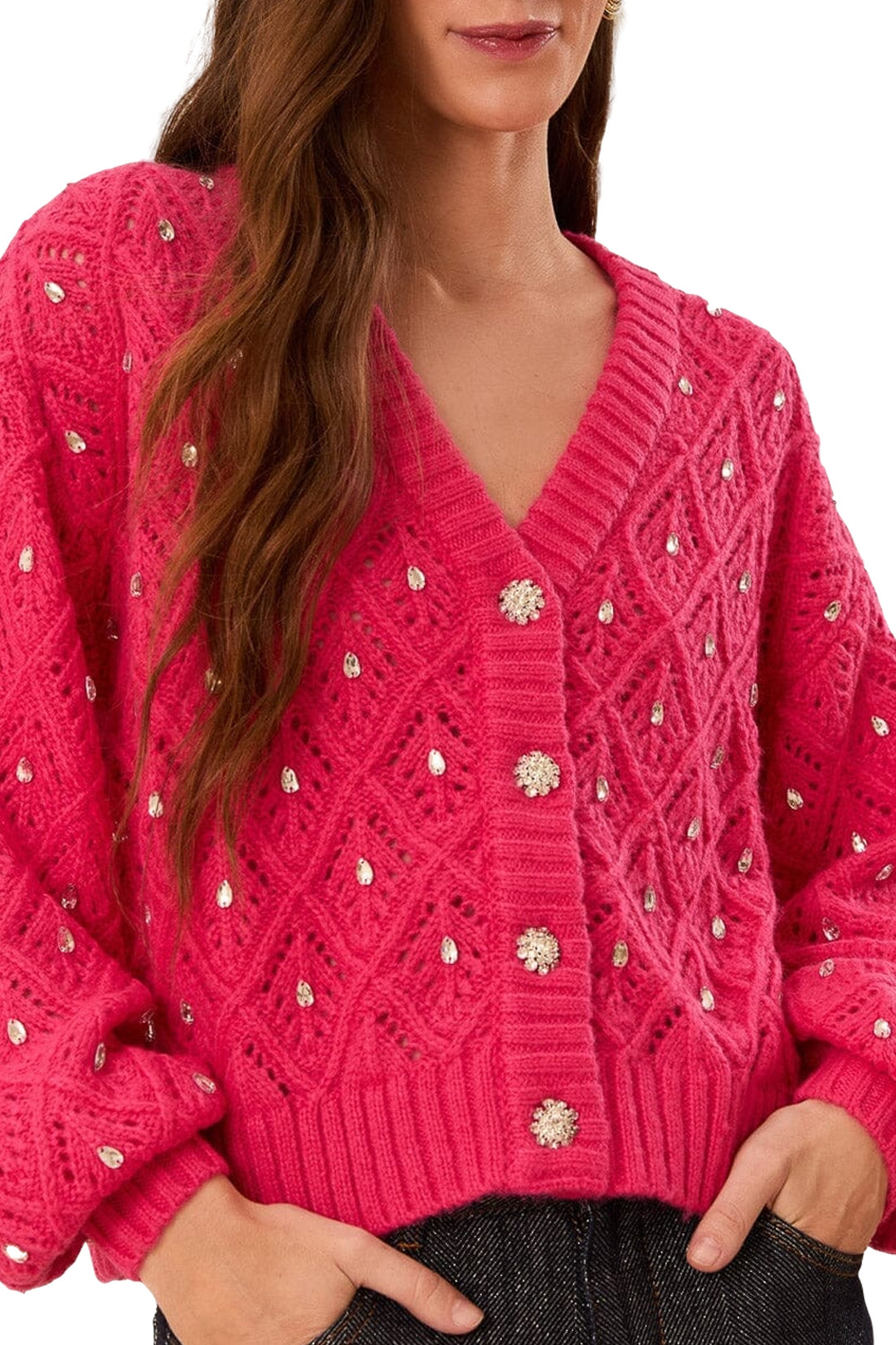 MEDIA OFF LINE_Pull en maille et dentelle - Rose