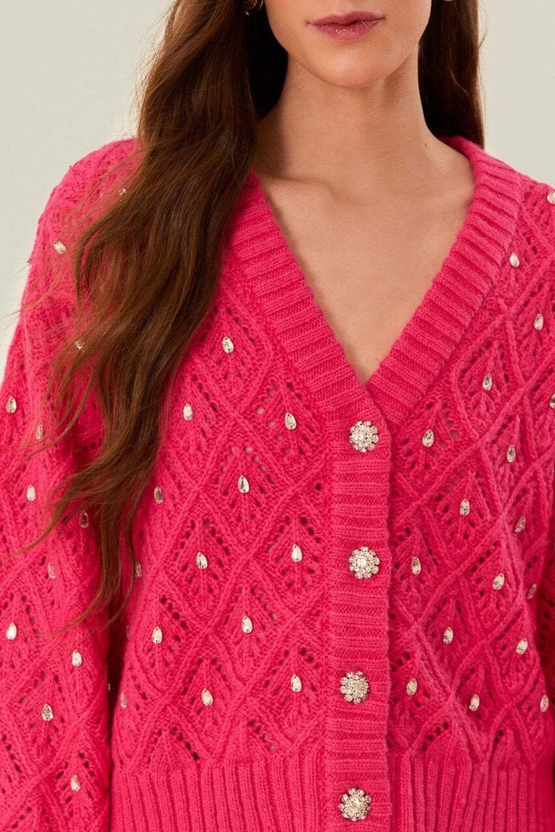 MEDIA OFF LINE_Pull en maille et dentelle - Rose