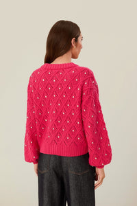MEDIA OFF LINE_Pull en maille et dentelle - Rose