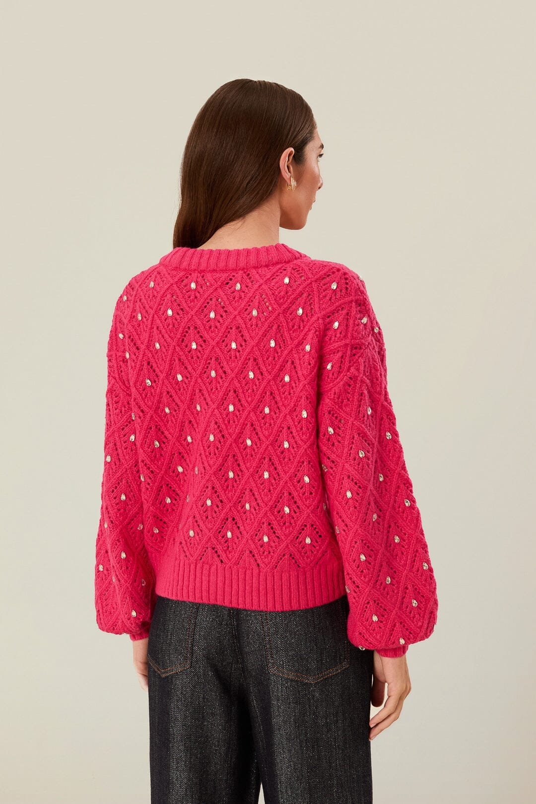 MEDIA OFF LINE_Pull en maille et dentelle - Rose