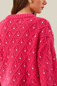 MEDIA OFF LINE_Pull en maille et dentelle - Rose