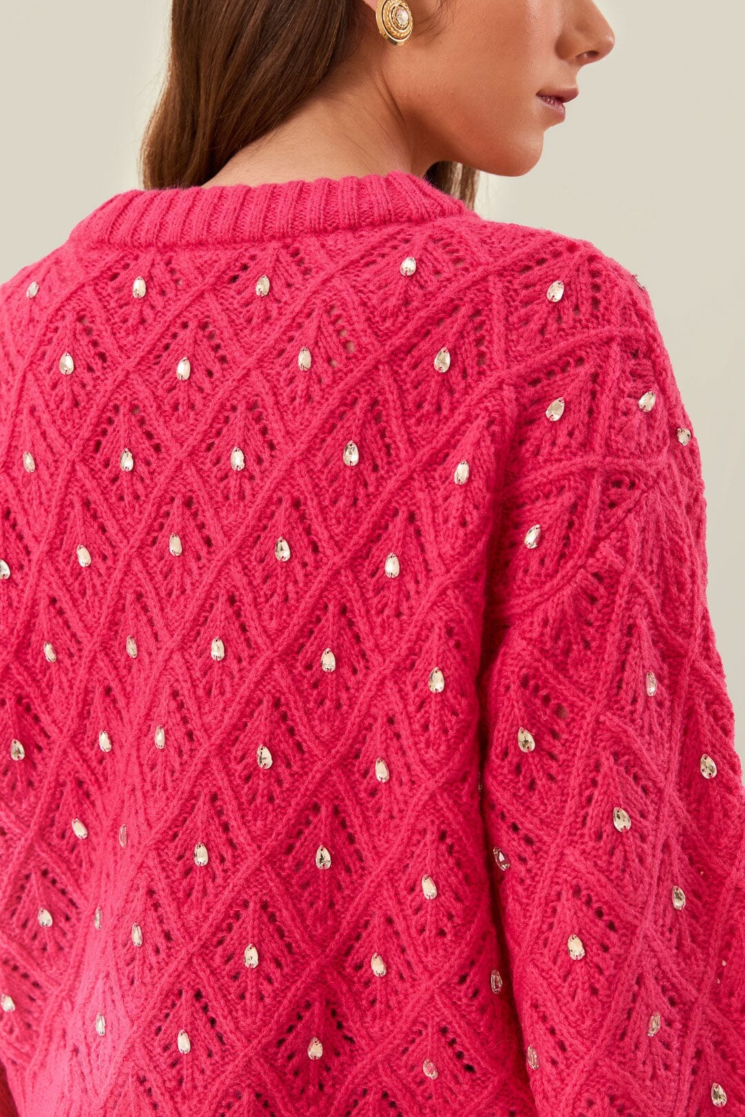 MEDIA OFF LINE_Pull en maille et dentelle - Rose