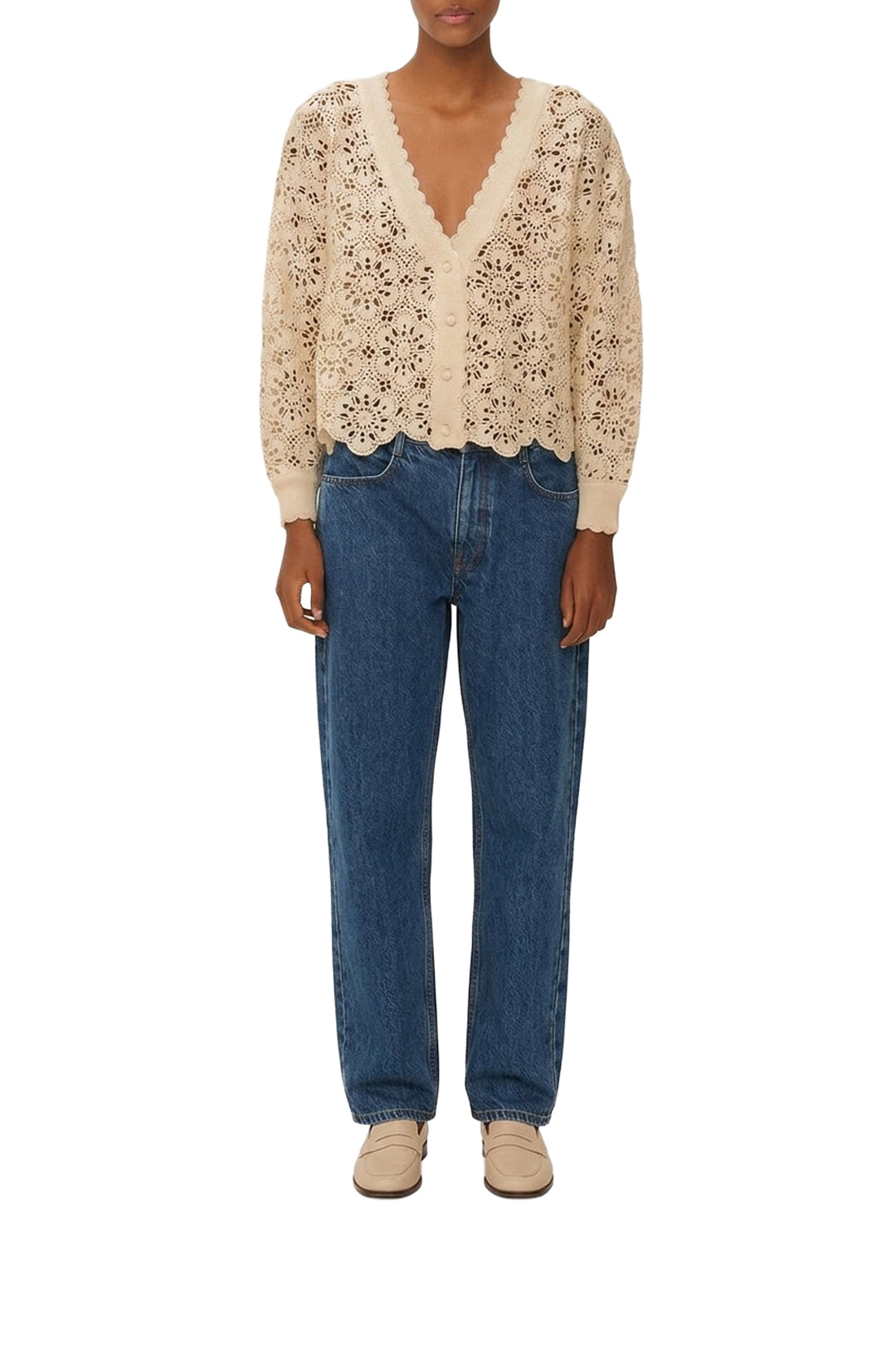 Flower crochet cotton cardigan - White