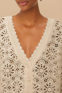 Flower crochet cotton cardigan - White