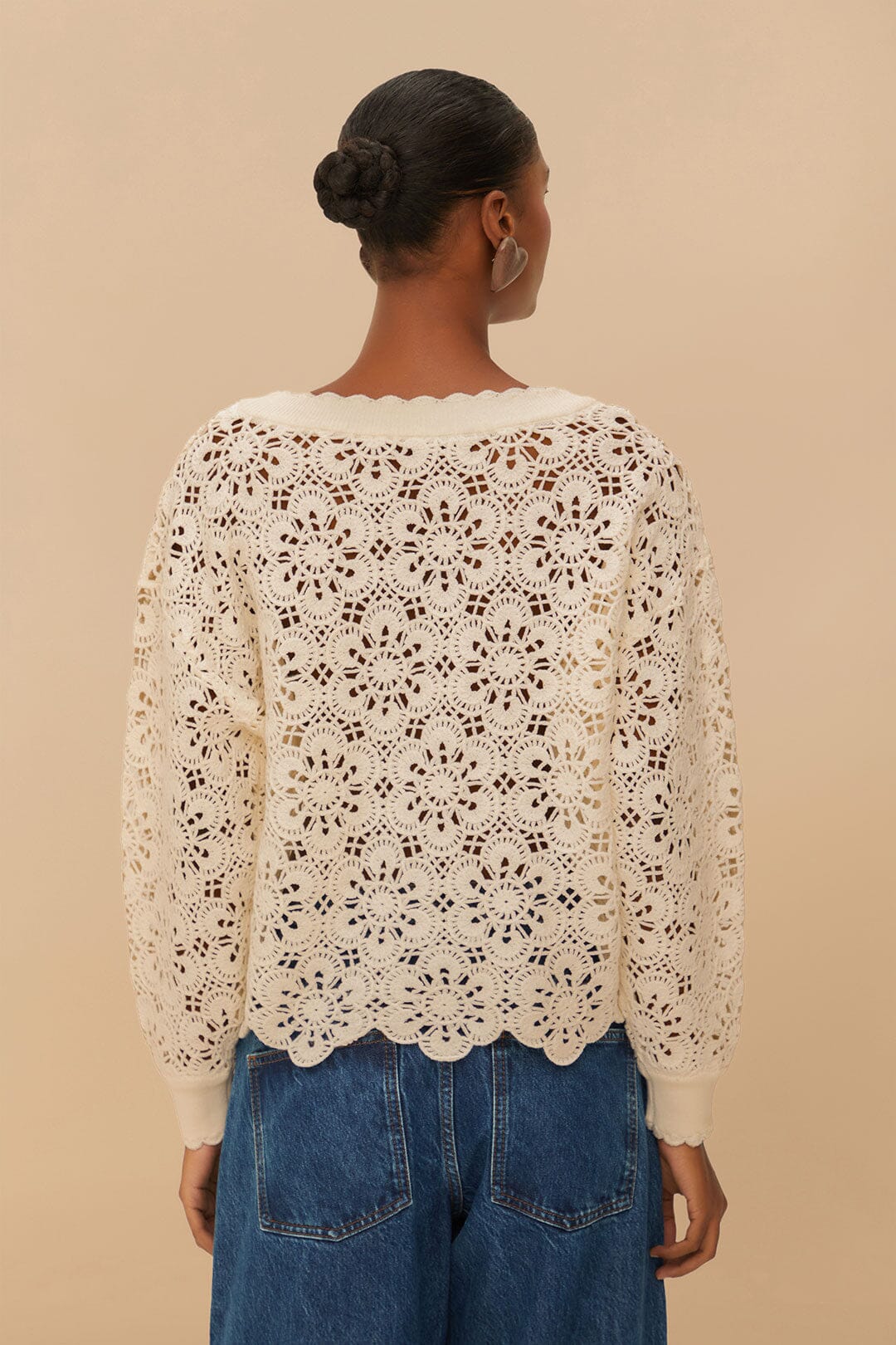 Flower crochet cotton cardigan - White