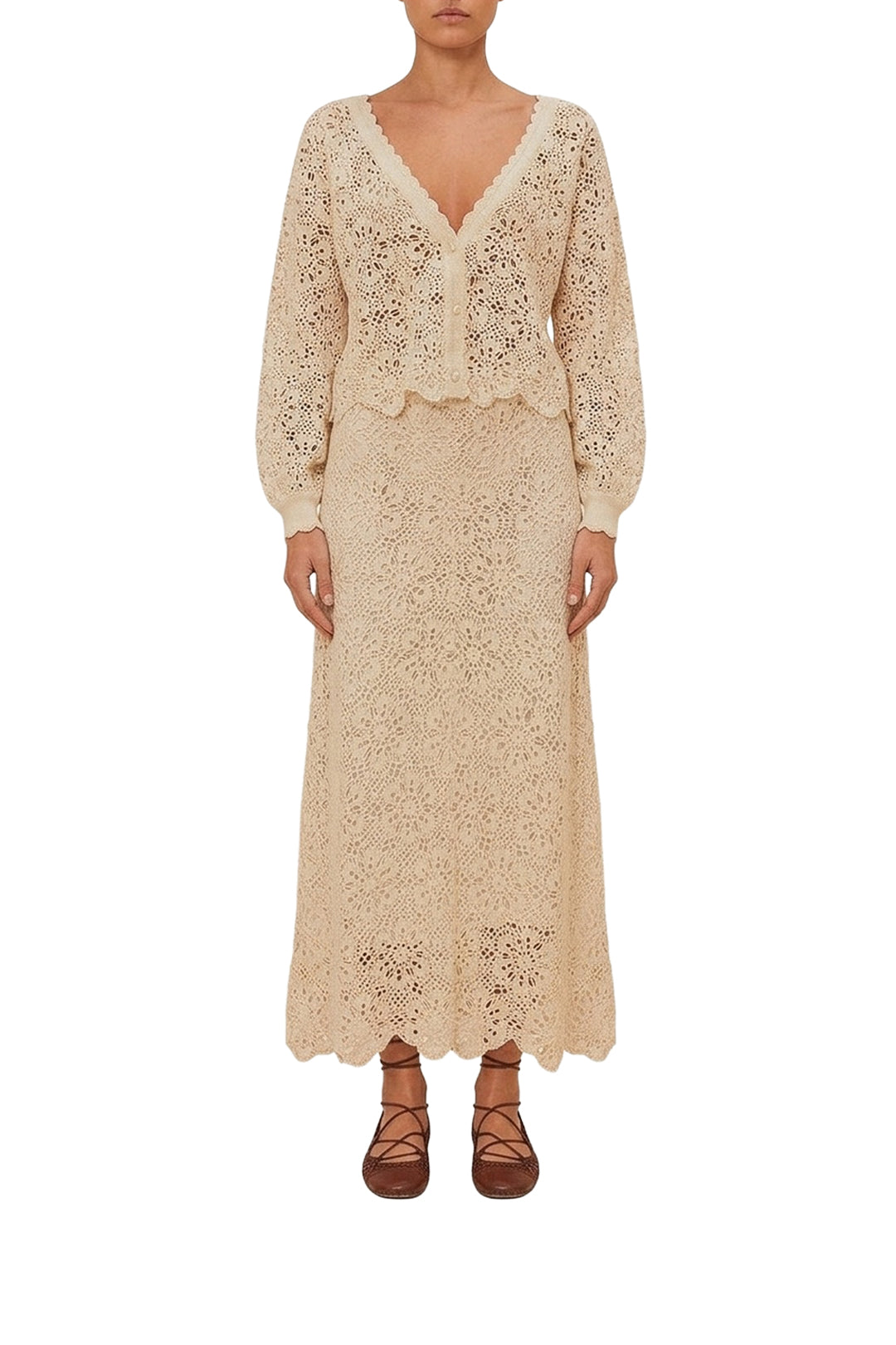 Flower crochet long skirt in cotton - White