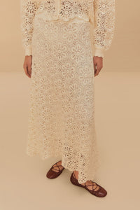 Flower crochet long skirt in cotton - White