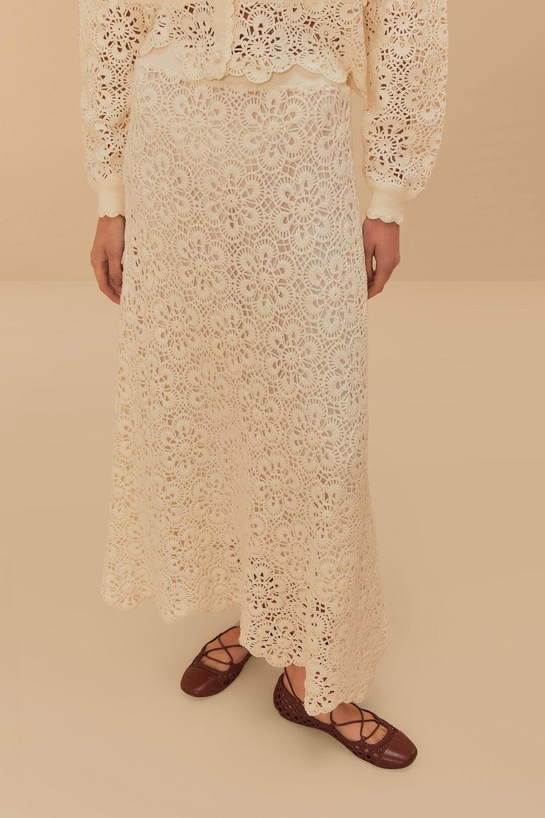 Flower crochet long skirt in cotton - White