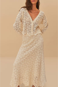 Flower crochet long skirt in cotton - White
