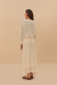 Flower crochet long skirt in cotton - White