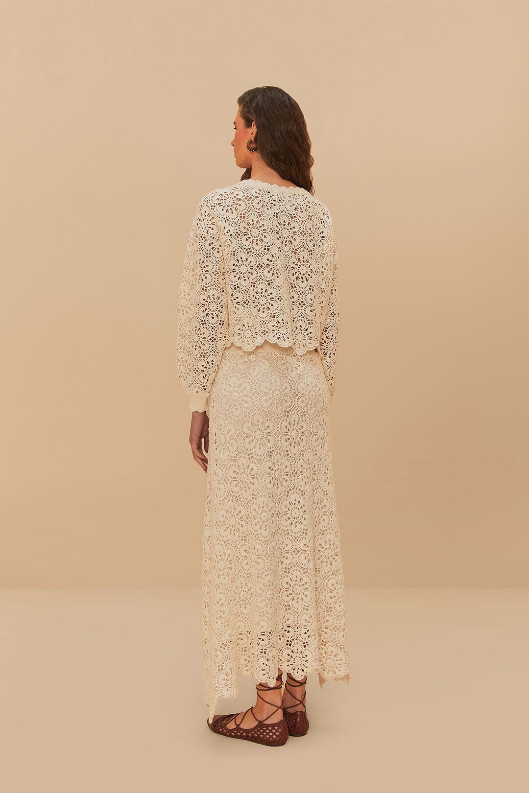 Flower crochet long skirt in cotton - White