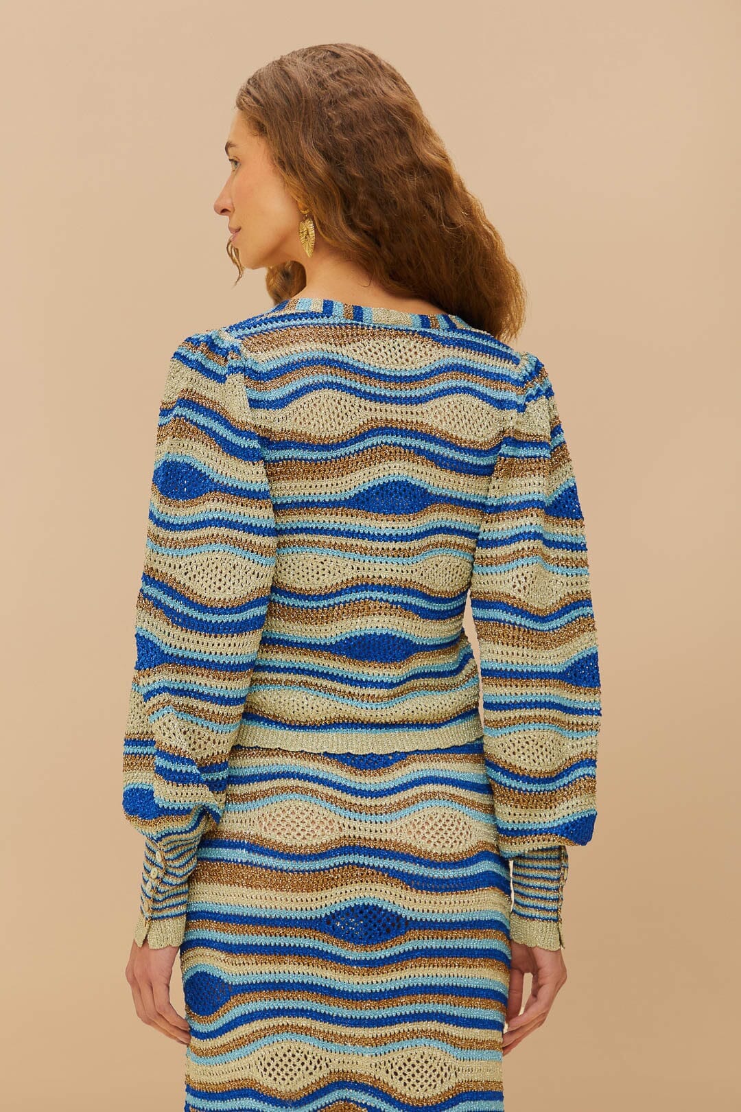 Cardigan Waves en maille - Bleu