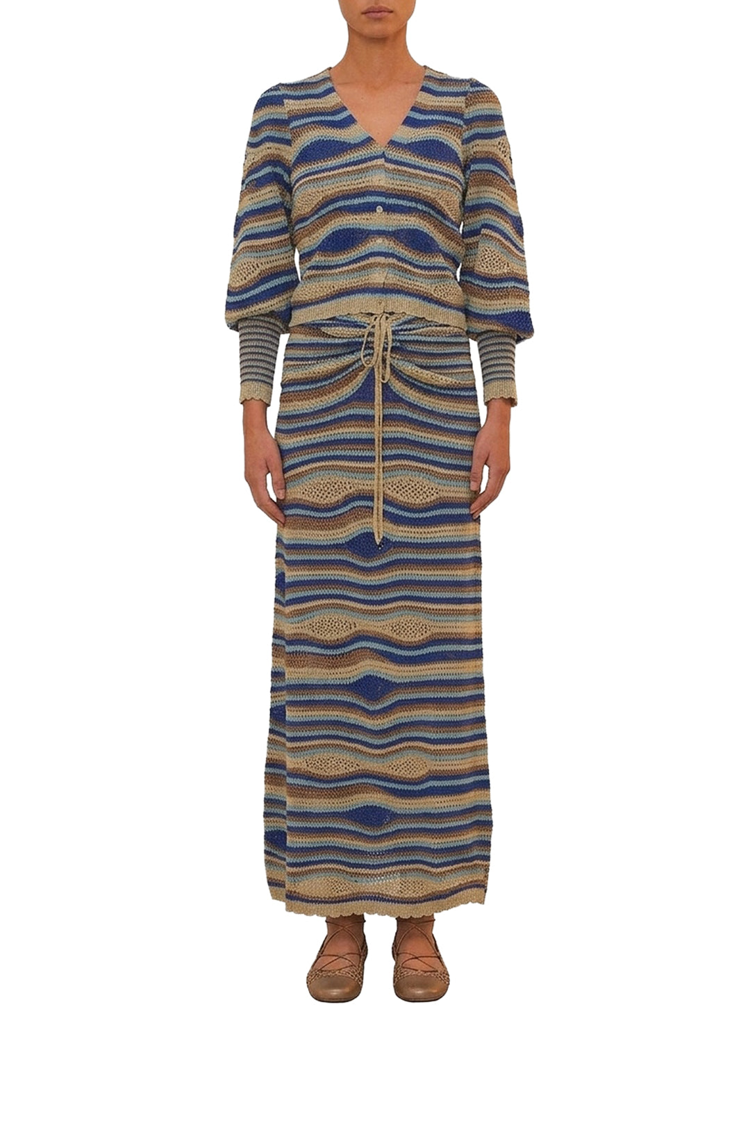 Jupe longue Waves en maille - Bleu