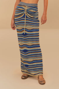 Jupe longue Waves en maille - Bleu