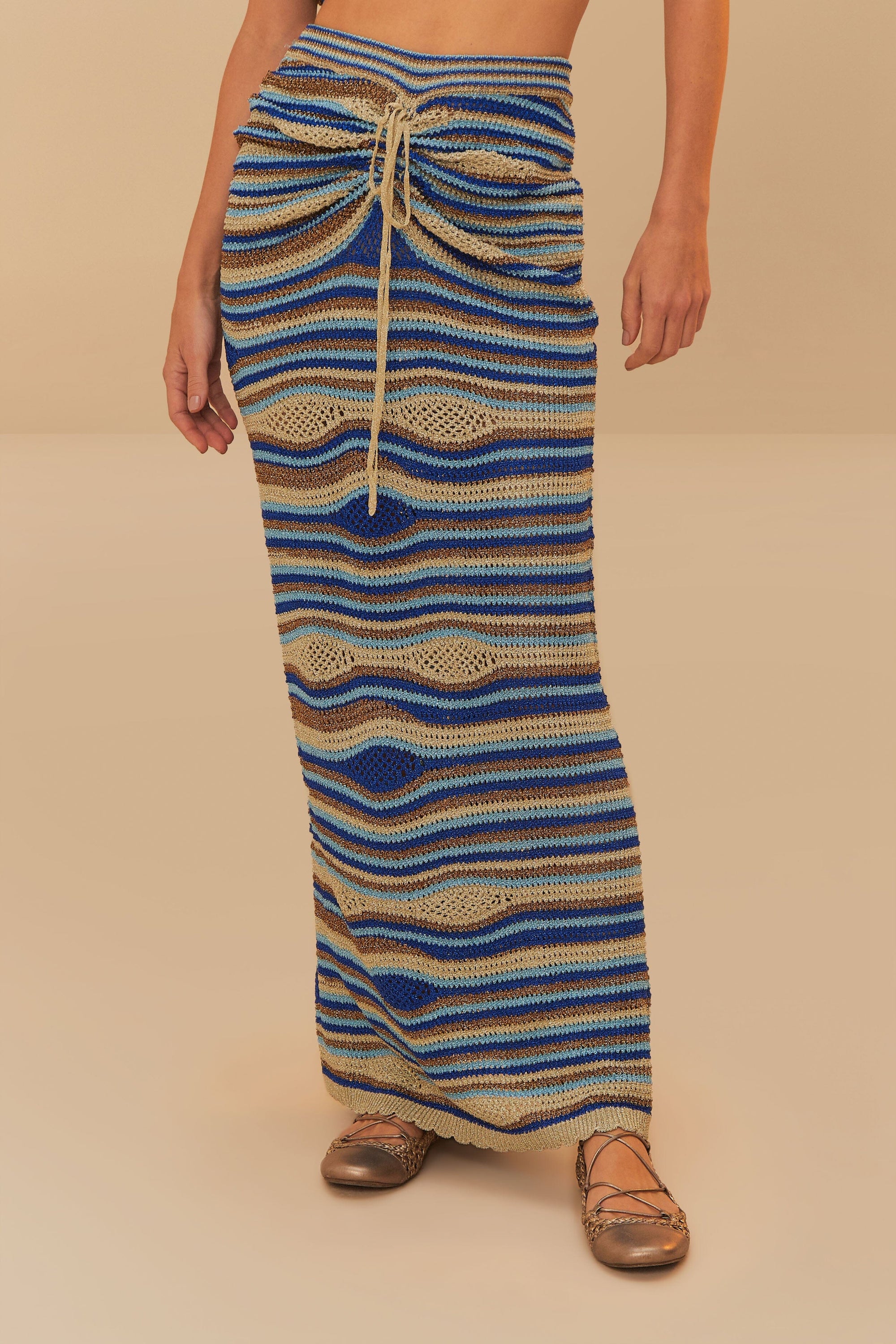 Jupe longue Waves en maille - Bleu