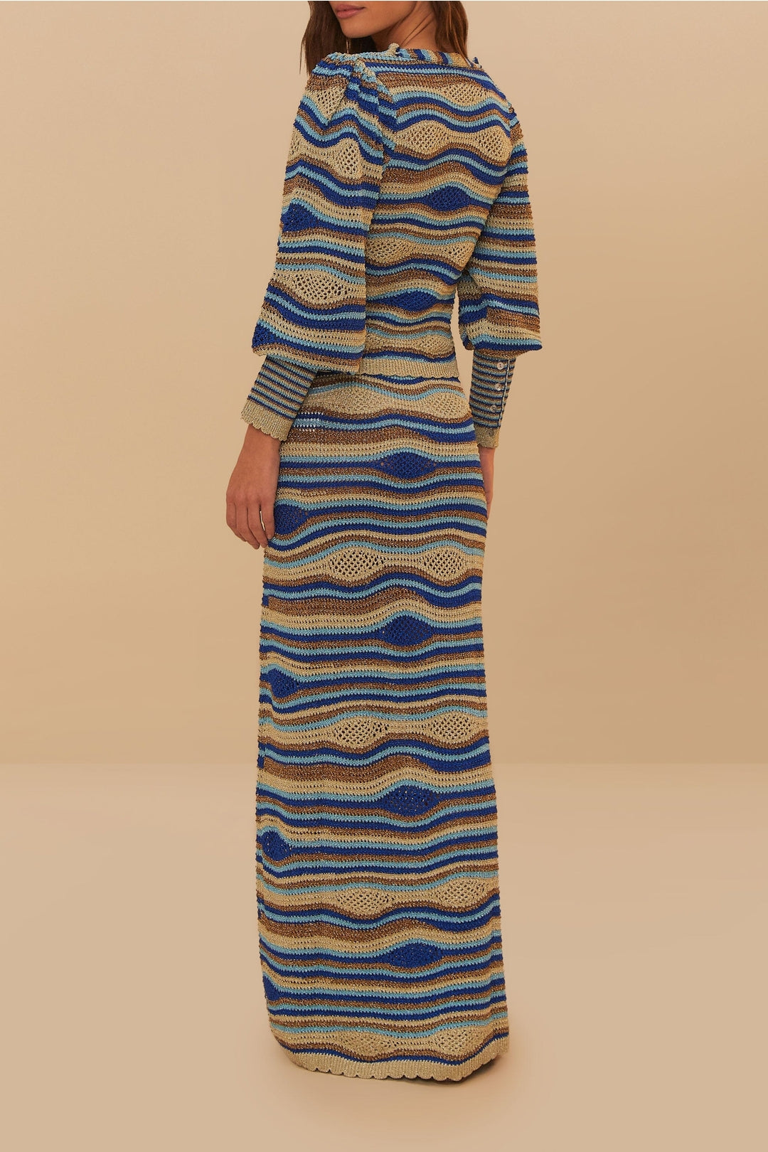 Jupe longue Waves en maille - Bleu