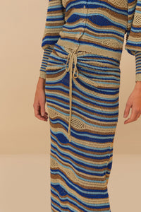Jupe longue Waves en maille - Bleu