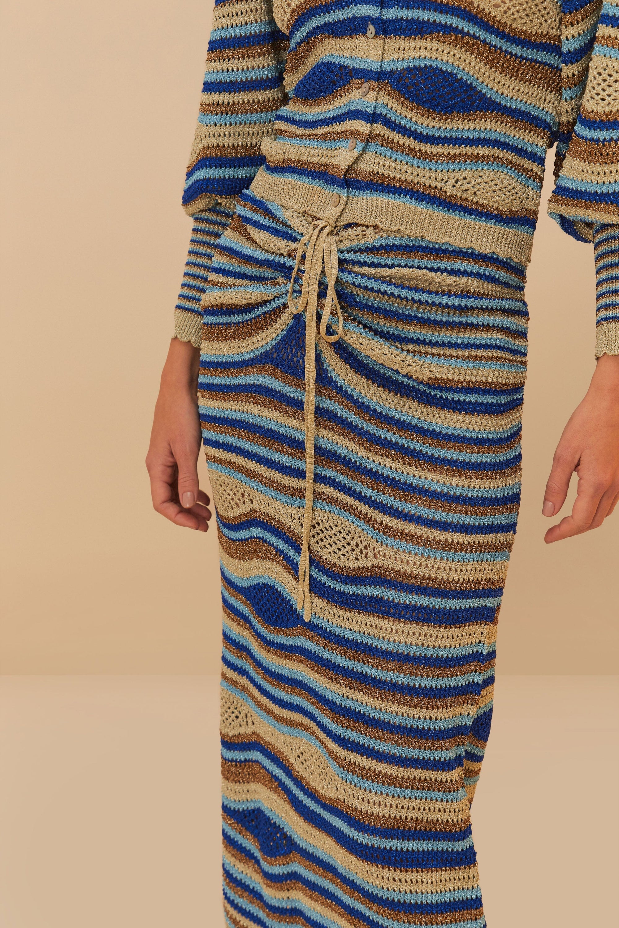 Jupe longue Waves en maille - Bleu