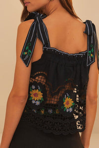 Rio tank top in linen - Black