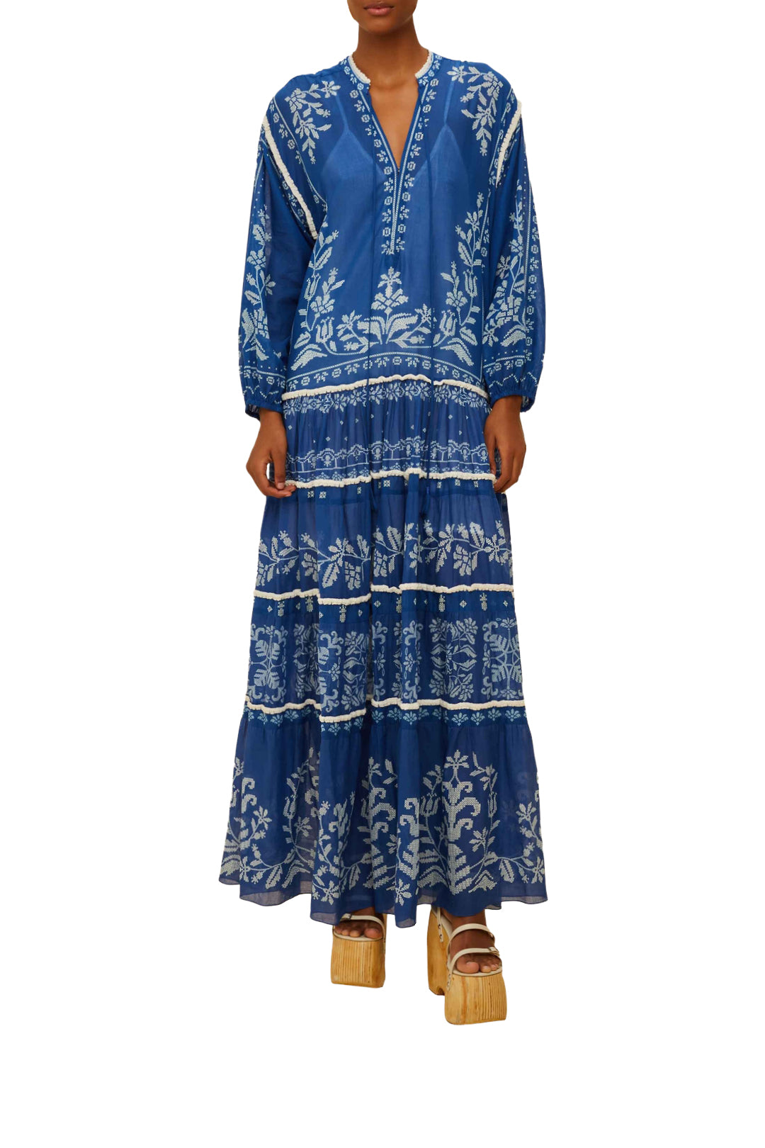 Robe longue Tiered - Bleu
