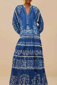 Robe longue Tiered - Bleu