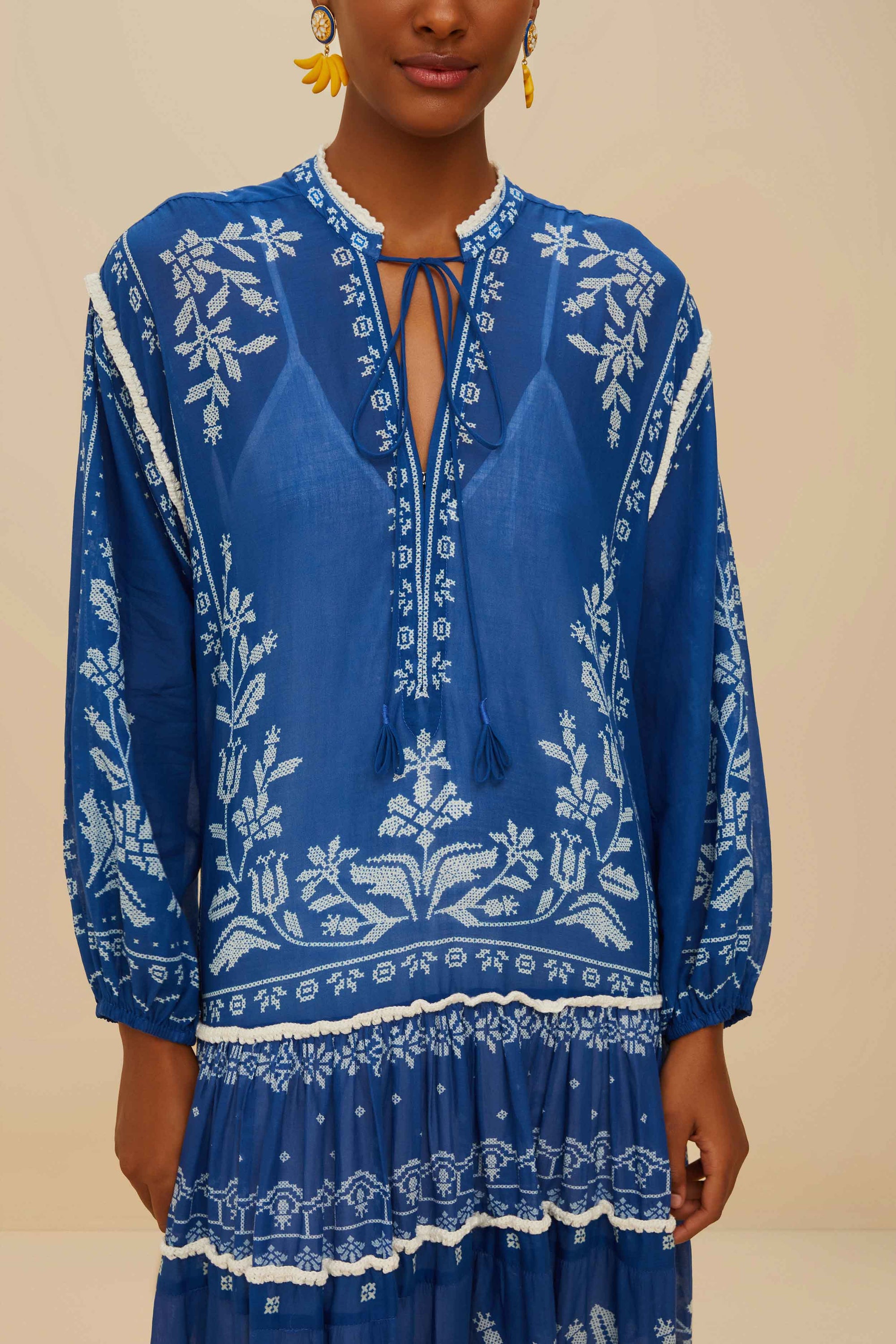 Robe longue Tiered - Bleu