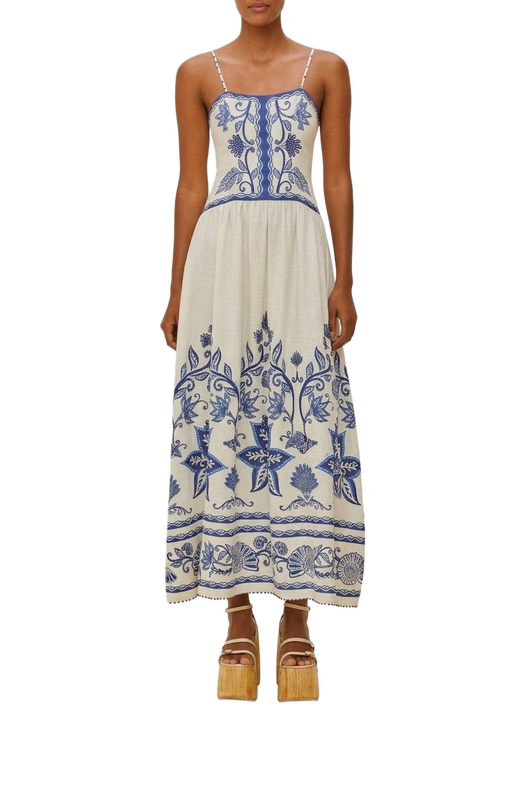 Robe longue à bretelles en lin - Beige