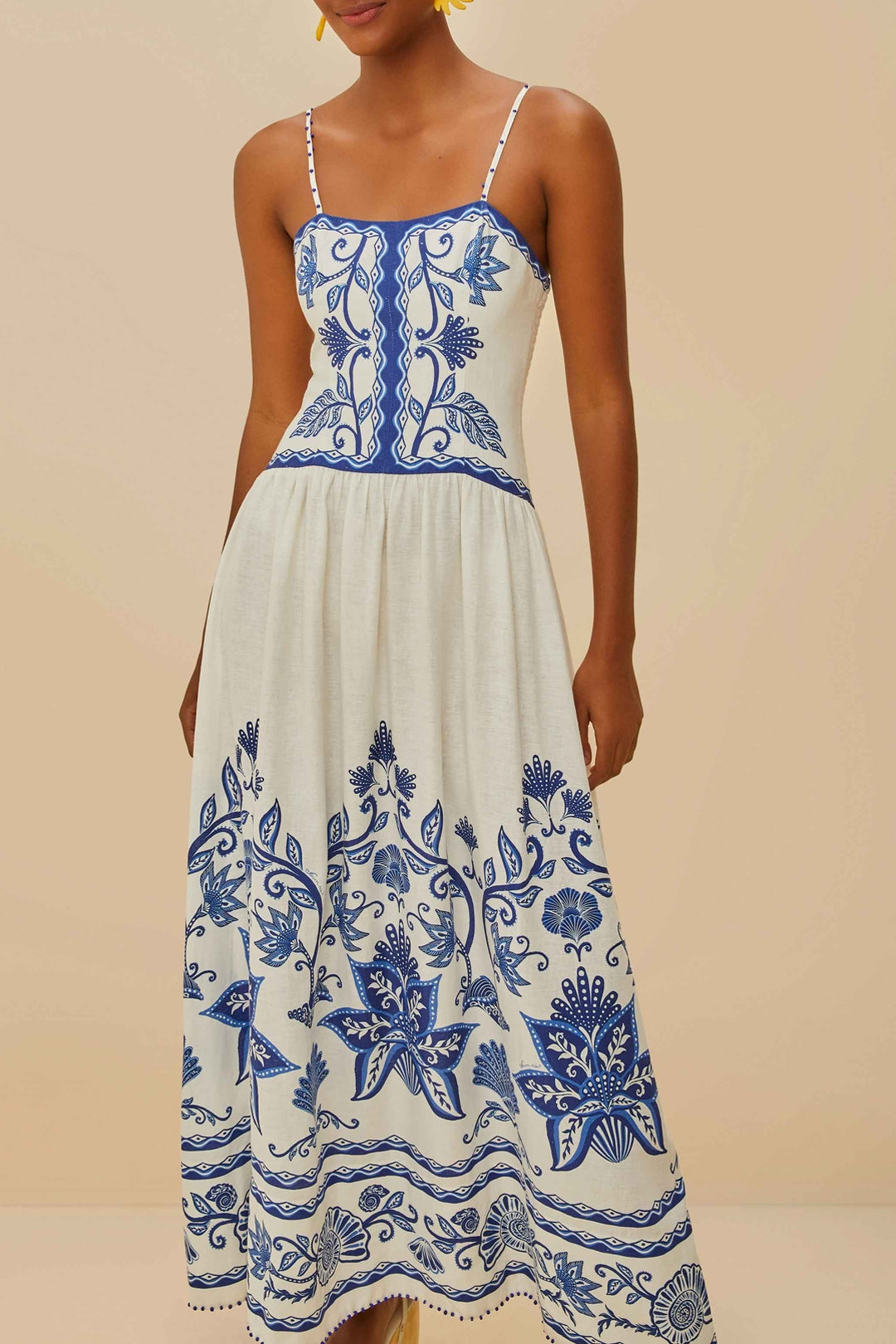 Robe longue à bretelles en lin - Beige