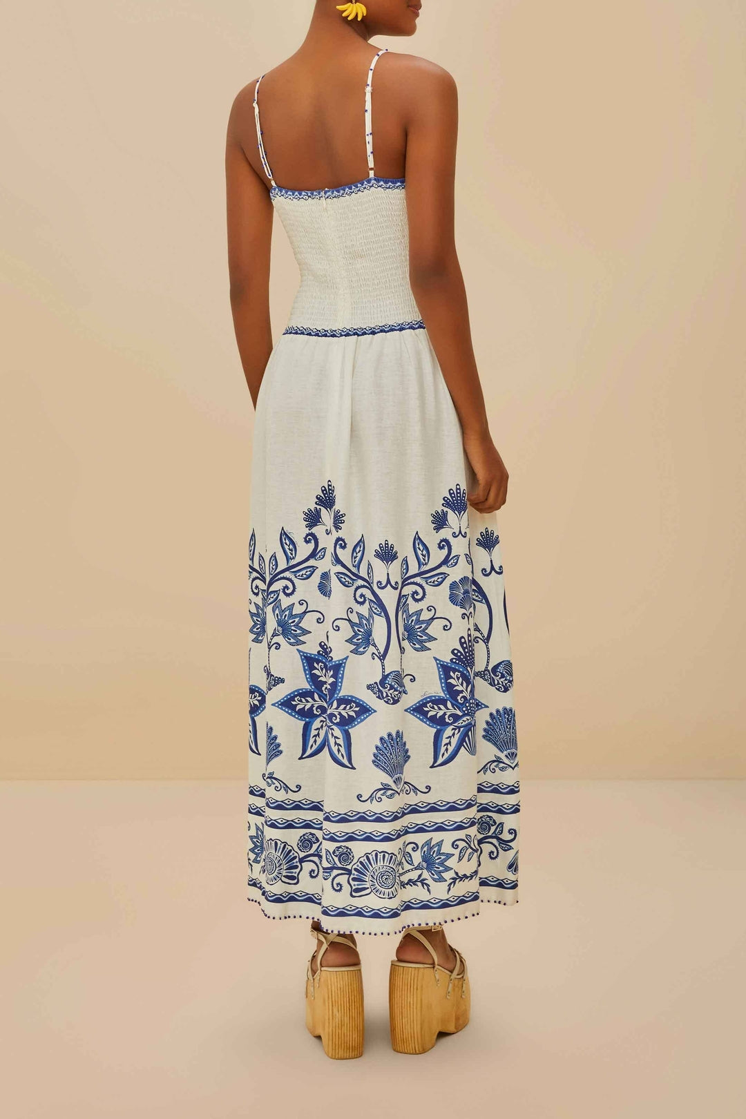 Robe longue à bretelles en lin - Beige