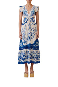 Robe longue Porcelain Garden Butterlfy en lin - Blanc
