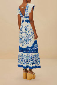 Robe longue Porcelain Garden Butterlfy en lin - Blanc