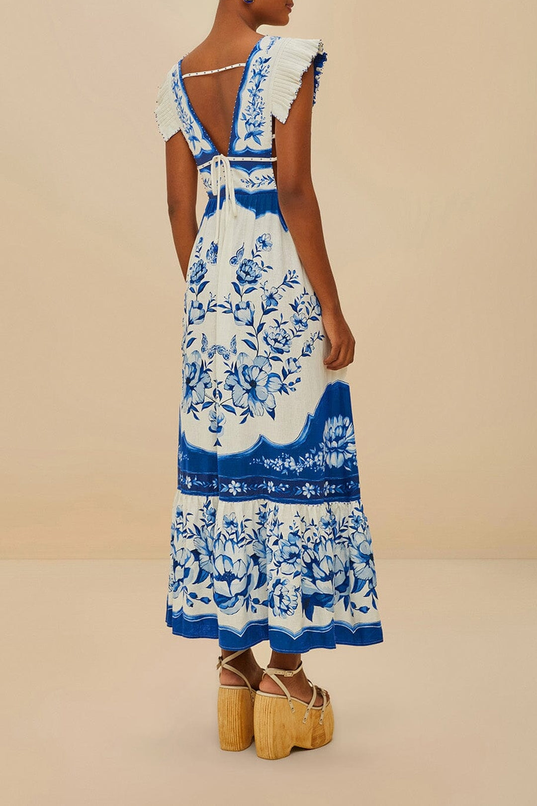 Robe longue Porcelain Garden Butterlfy en lin - Blanc