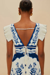 Robe longue Porcelain Garden Butterlfy en lin - Blanc