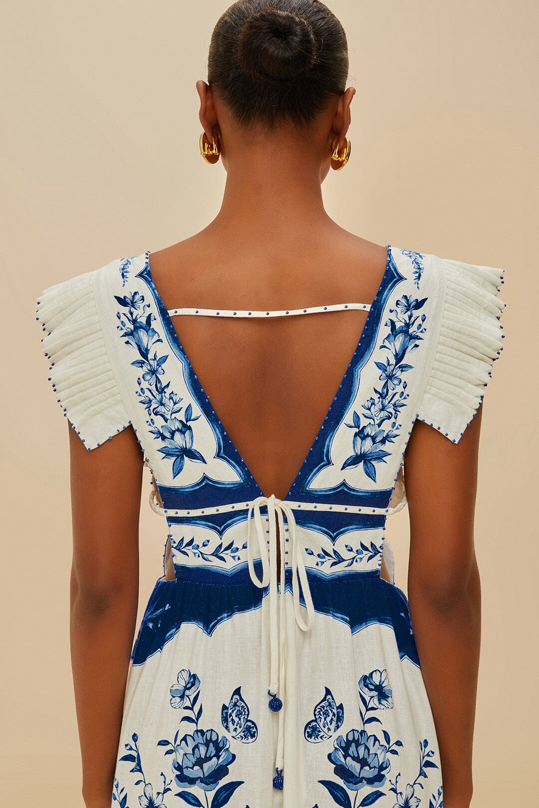Robe longue Porcelain Garden Butterlfy en lin - Blanc