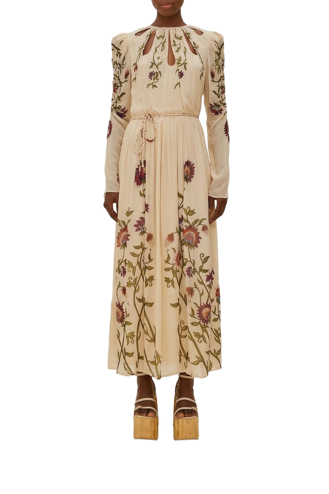 Robe longue à manches longues - Beige