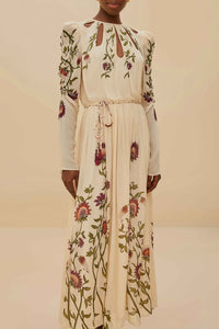 Robe longue à manches longues - Beige