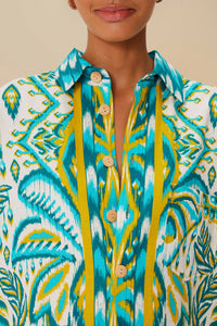 Tropical Tapestry Sand unisex linen shirt - Blue