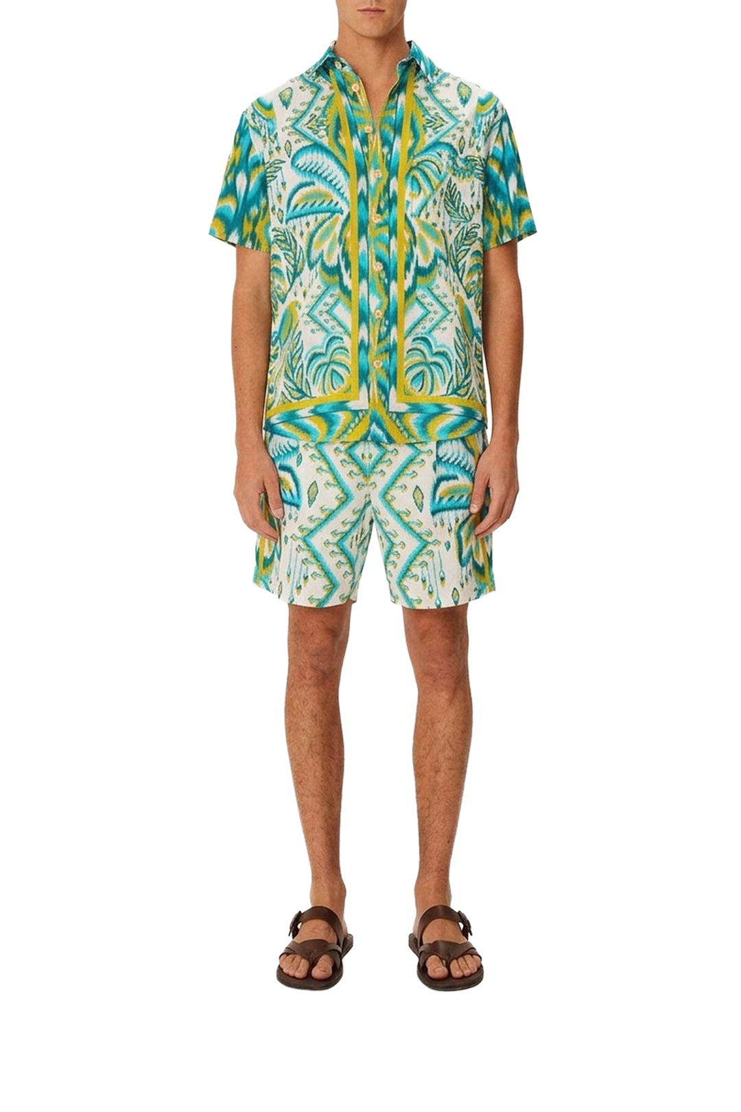 Short unisexe Tropical Tapestry Sand en lin - Bleu