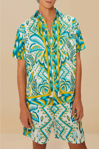 Short unisexe Tropical Tapestry Sand en lin - Bleu
