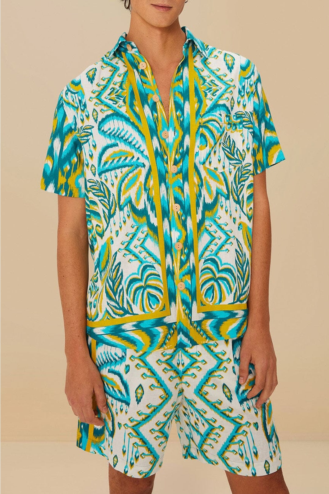 Short unisexe Tropical Tapestry Sand en lin - Bleu