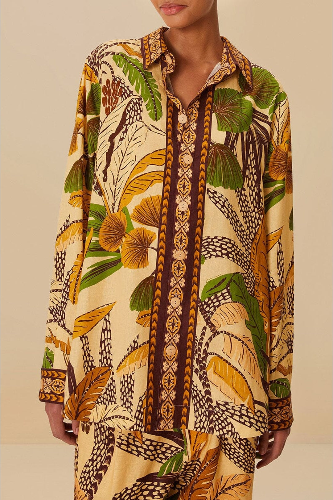 Chemise unisexe à manches longues en lin - Jaune