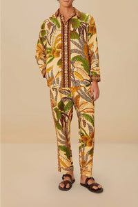 Pantalon unisexe Foliage Sketch en lin - Jaune