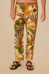 Pantalon unisexe Foliage Sketch en lin - Jaune