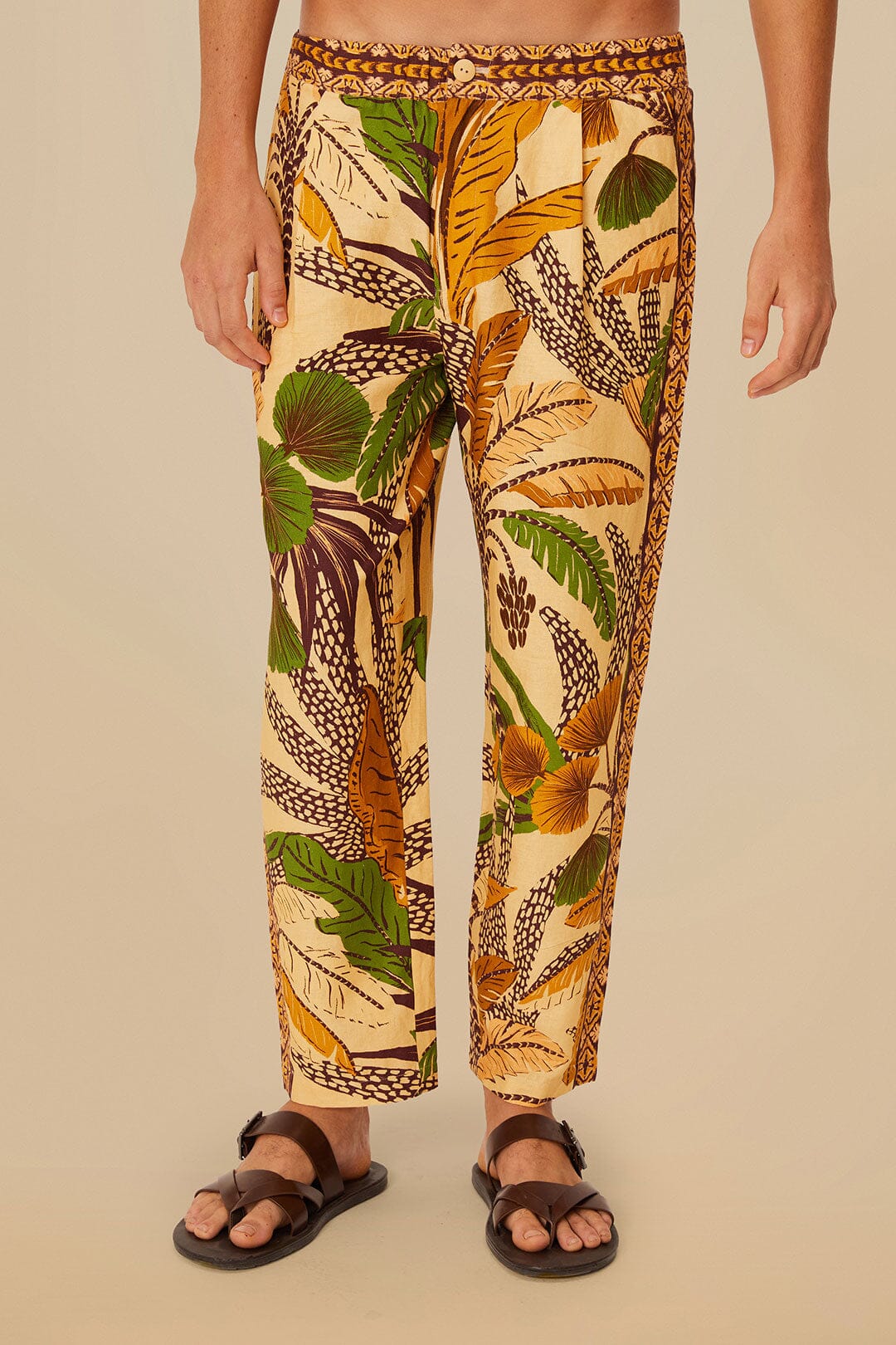 Pantalon unisexe Foliage Sketch en lin - Jaune