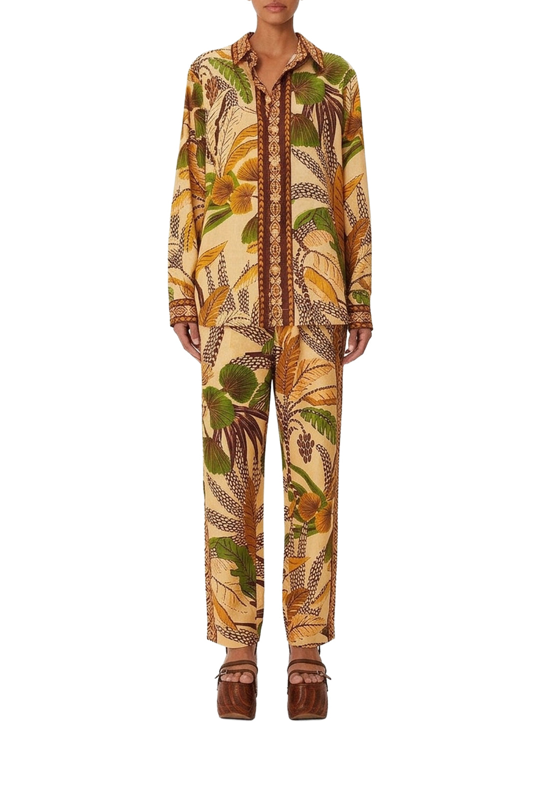 Pantalon unisexe Foliage Sketch en lin - Jaune
