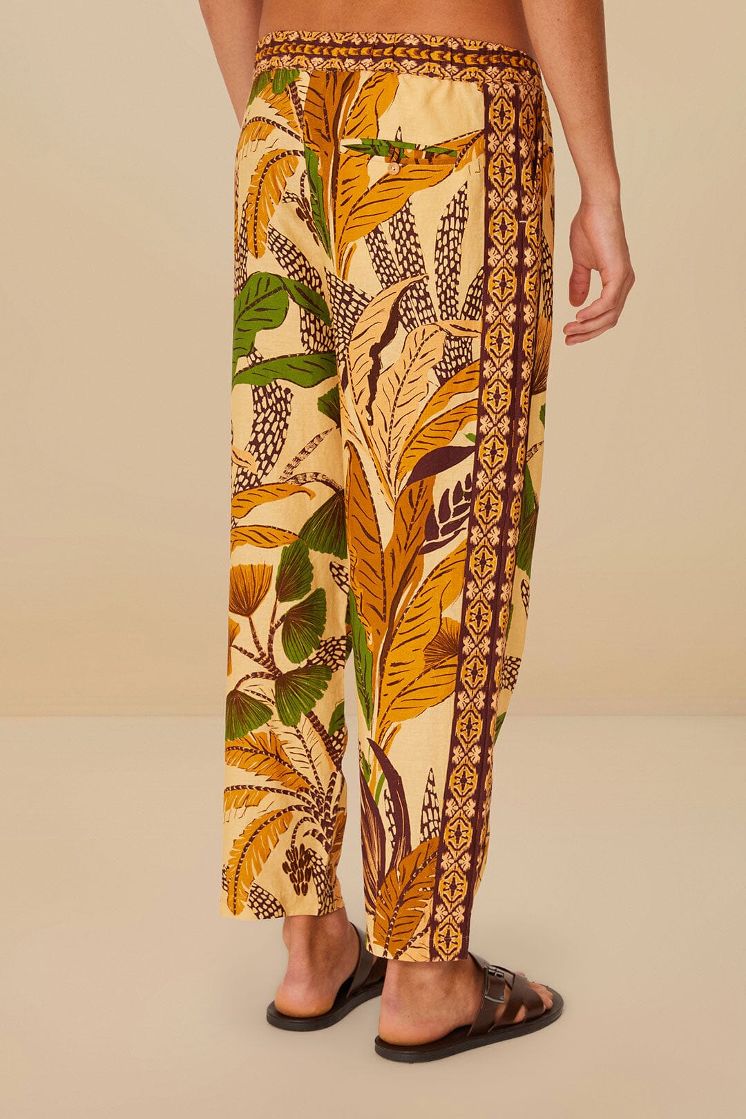 Pantalon unisexe Foliage Sketch en lin - Jaune