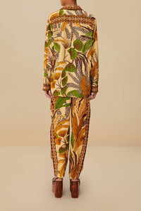 Pantalon unisexe Foliage Sketch en lin - Jaune
